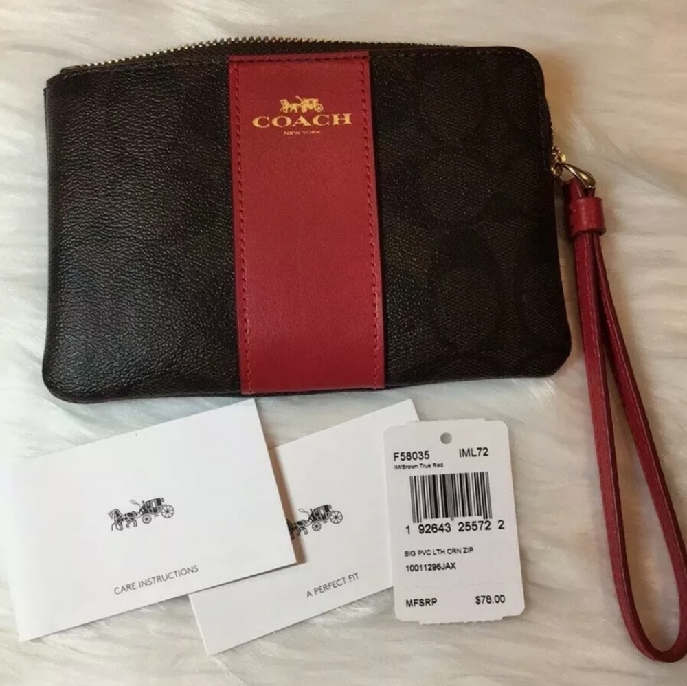 NWT COACH Wristlet Coated Canvas Crossgrain Leather. - Picture 2 of 5